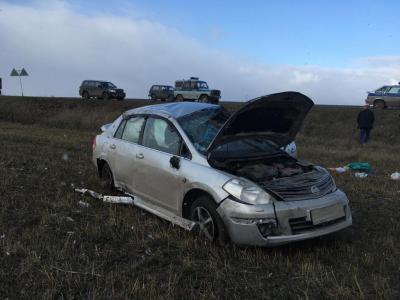 В Ухолово Nissan опокинулся в кювет, пострадали два человека