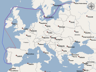 Маршрут I Испанской экспедиции 1725-1726 годов
