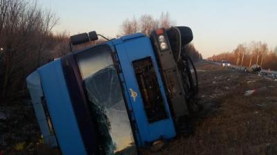 В Путятинском районе большегруз пробил отбойник и перевернулся в кювет