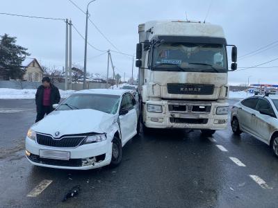 Близ Рыбного Skoda Rapid столкнулась с г рузовиком, пострадали взрослый и ребёнок