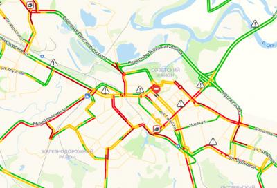 На дорогах Рязани опять зафиксированы десятибалльные пробки